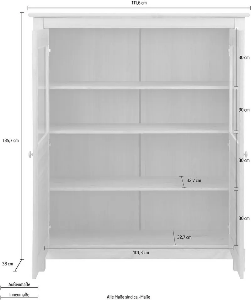 OTTO home Highboard Rauna, Vitrine, Breite 111,6 cm, aus massiver Kiefer, Weiß, – Produktbild 5 von 5