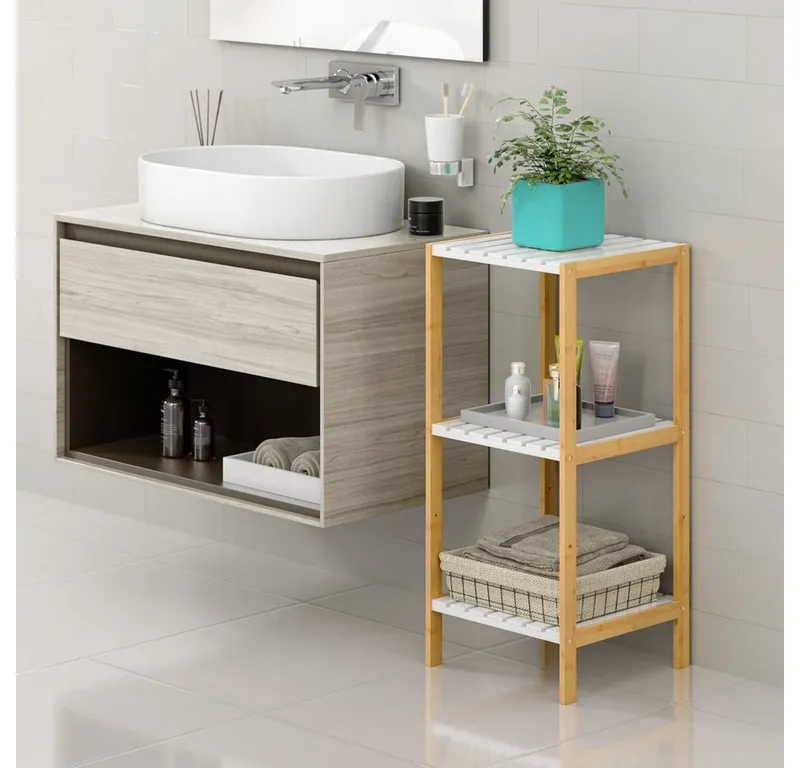 Casaria® Casaria® Badregal, Bambus 3 Ablagen 80x33x34 cm Holz Badezimmer Badregal Holzregal, Braun, – Produktbild 2 von 5
