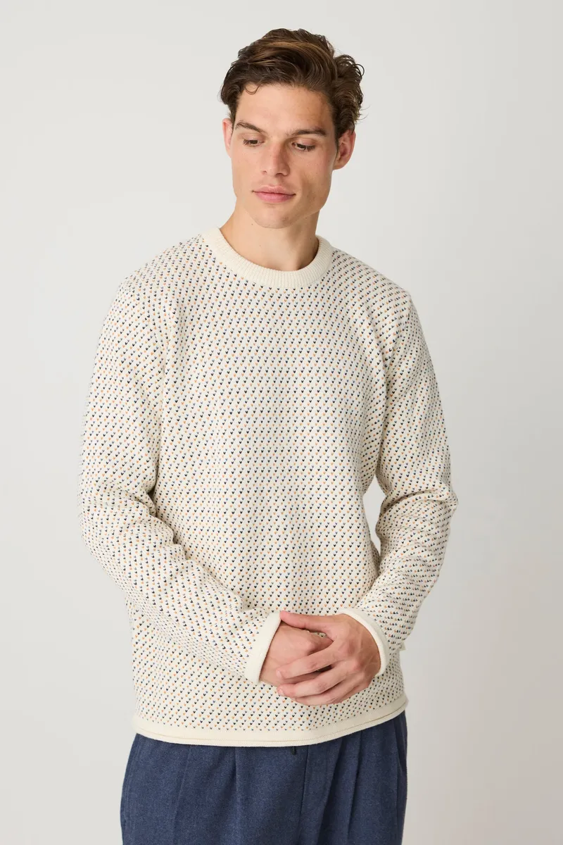 KnowledgeCotton Apparel KnowledgeCotton Apparel Herren vegan Jacquard-Pullover Mit Rundhalsausschnitt Cremefarben, Weiß, – Produktbild 2 von 2