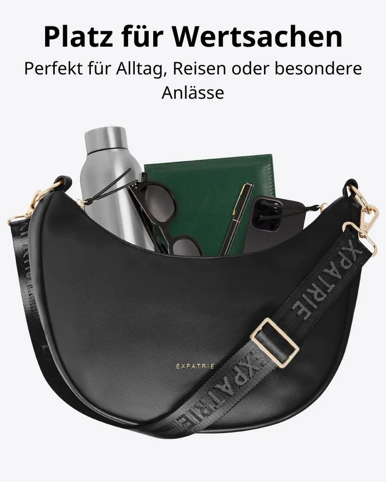 Expatrié Umhängetasche Lea Medium Half Moon Bag Schultertasche, Elegante Crossbody Bag in Halbmond Form, Wasserabweisend, Schwarz, – Produktbild 4 von 5