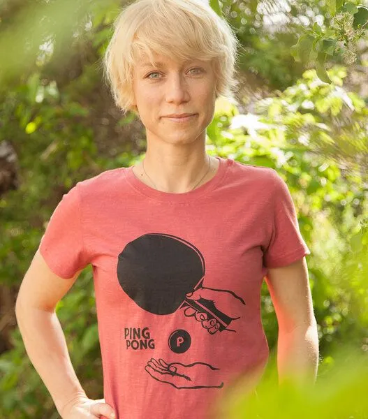 päfjes päfjes Ping Pong Tischtennis - Frauen T-Shirt - Fair gehandelt aus Baumwolle Bio - Slub, Rot, – Produktbild 2 von 4