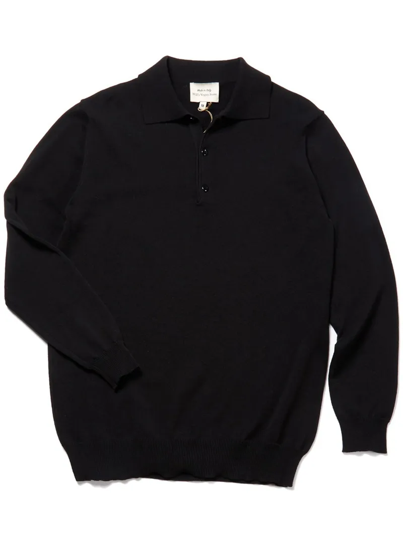 Will's Vegan Store Will's Vegan Store Herren vegan Polo Longsleeve Recycled Schwarz, Schwarz, – Produktbild 2 von 2