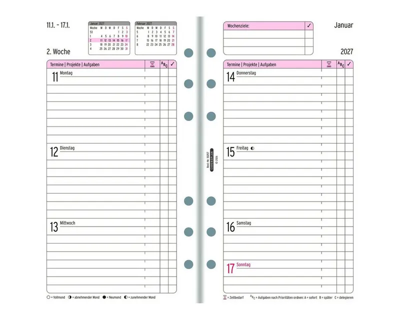 Chronoplan Chronoplan Terminplaner Chronoplan Wochenplan Midi 2027 1 Woche/2 Seiten in Zeilen, Weiß, – Produktbild 2 von 6