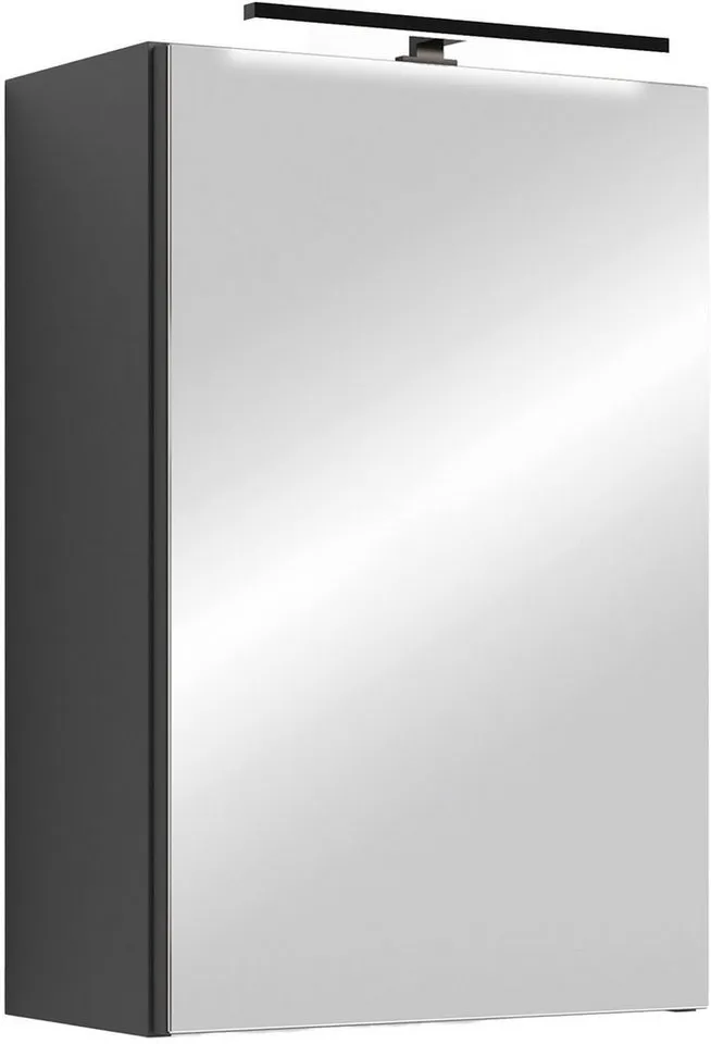 byLIVING Spiegelschrank Serie Spree, in vielen Breiten erhältlich Soft-Close, LED Beleuchtung mit Schalter- und Steckdosenbox, Grau, – Produktbild 2 von 5