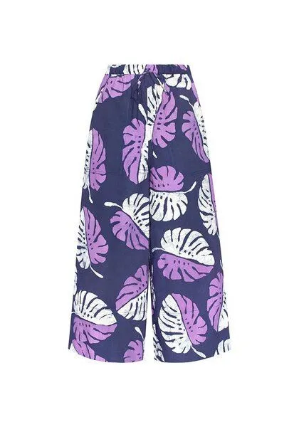 Global Mamas Global Mamas Bio Hose Crop - WIDE LEG SUMMER, Monstera (purple), – Produktbild 1 von 3