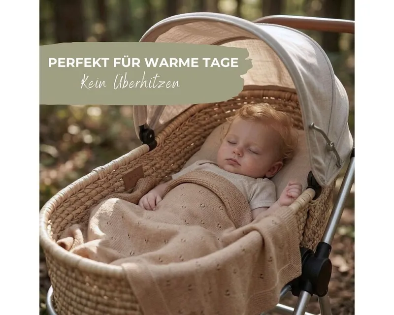 Babydecke DIKOS® aus *100%* Bio Baumwolle, Strickdecke, Geschenk zur Geburt, DIKOS, PREMIUM Qualität, Sommerdecke Ajour, 75x100, atmungsaktiv, weich, Warmes taupe, – Produktbild 4 von 5