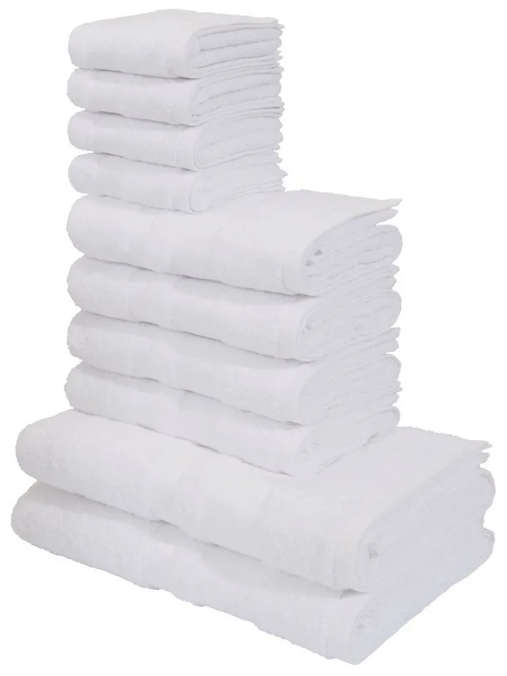 OTTO home Handtuch Set Vanessa, 10-tlg Handtuch-Set, weich, in Standard- und Premium-Qualität, Walkfrottee (Set, 10-St), 100% Baumwolle, Duschtücher, Handtücher, Gästetücher, mit Bordüre, Weiß, – Produktbild 7 von 8