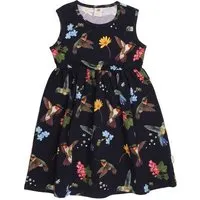 Walkiddy Mädchen Kleid – Bio-Baumwolle, ärmellos, Dunkelblau mit Kolibri- & Blumenprint, bequem | Walkiddy – Produktbild 1 von 1