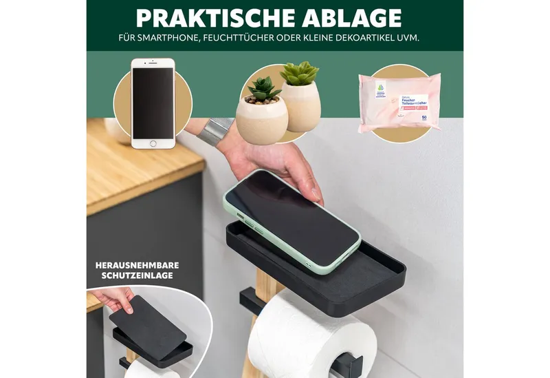 eluno WC-Garnitur freistehend, aus FSC-zertifiziertem Holz und schwarzem Metall, Schwarz, – Produktbild 3 von 5