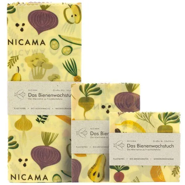NICAMA NICAMA Bienenwachstücher 3er Set (M + L + XXL), Knackige kirsche, – Produktbild 2 von 4