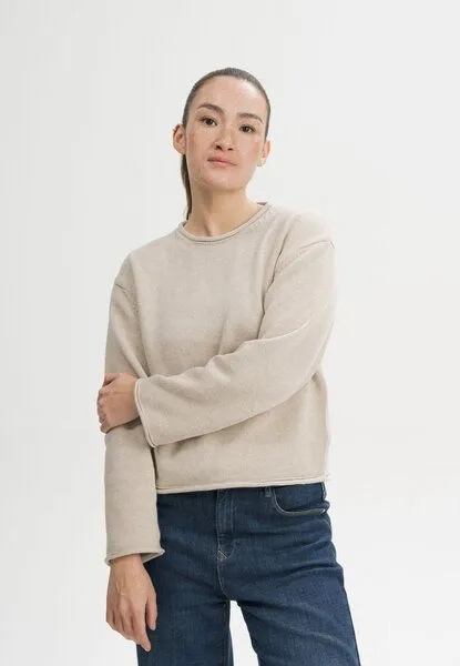 MELA MELA Rollsaum Strickpullover Style GEETHA aus 100% Bio-Baumwolle, Kiesel melange, – Produktbild 2 von 5