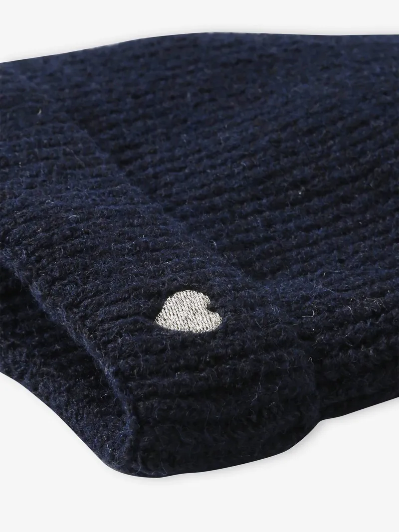 Vertbaudet Strickmütze Mädchen Rippstrick mit Herzstickerei, Marine, – Produktbild 2 von 2