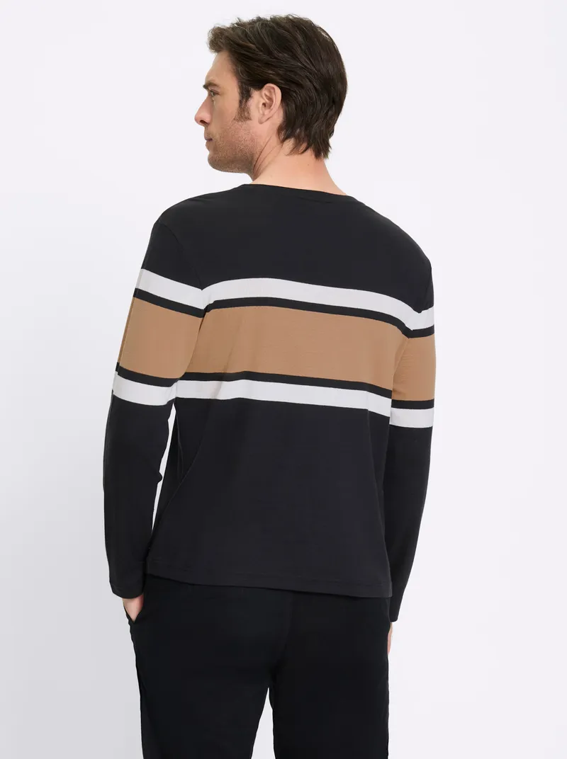 marco donati Langarmshirt schwarz-camel, Schwarz-camel, – Produktbild 2 von 2