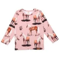 Walkiddy Kinder Langarmshirt GOTS zertifiziert Bio-Baumwolle Rosa Pferde-Print Allover „Beauty Horses“ bequem – Walkiddy – Produktbild 1 von 1