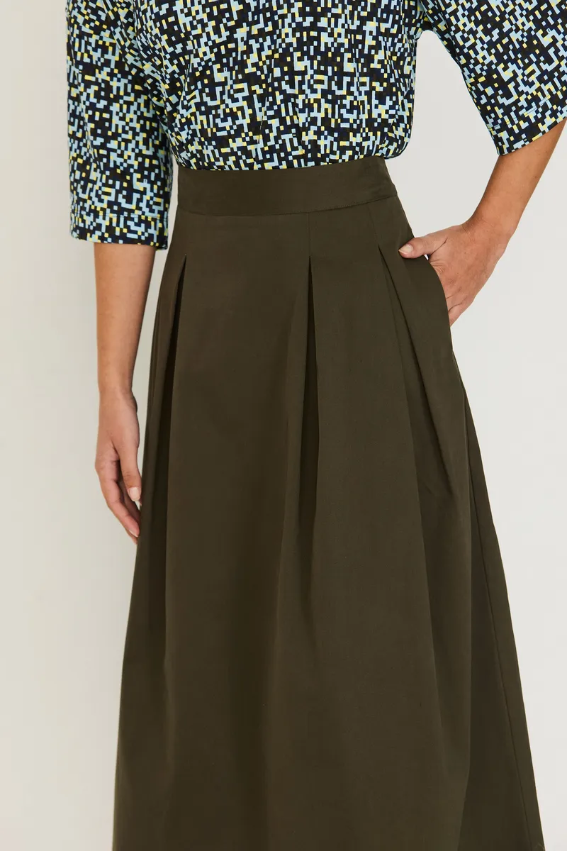 SKFK SKFK Damen vegan Rock Eloisa Midi Ausgestellt Khaki, Grün, – Produktbild 1 von 2