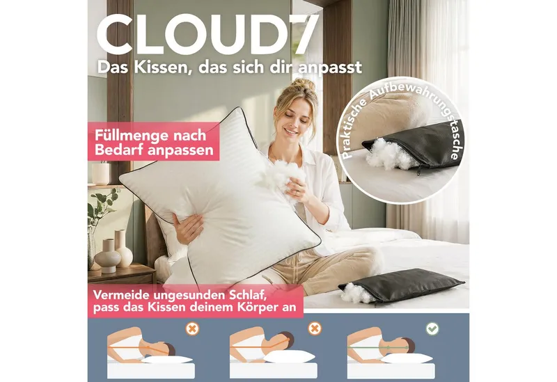 Blumtal Kopfkissen Premium Kopfkissen mit Ultra anpassbarer Nanofaser-Füllung, Seitenschläfer, Rückenschläfer, 1 oder 2-tlg., Paspel & Reißverschluss, ideal für Seiten-/Rückenschläfer, 95°C – Produktbild 2 von 4