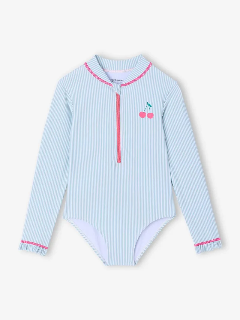 Vertbaudet Gestreifter Badeanzug mit UV-Schutz, Aqua, – Produktbild 3 von 4