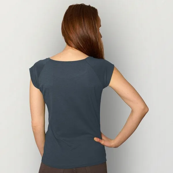 HANDGEDRUCKT HANDGEDRUCKT RESTPOSTEN "Peace" Bamboo Frauen T-Shirt, Denimblue, – Produktbild 2 von 3