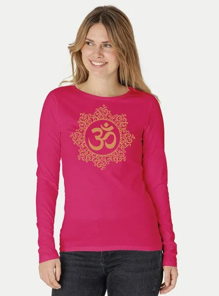 Peaces.bio - handbedruckte Biomode Peaces.bio - handbedruckte Biomode Bio-Damen-Langarmshirt classic OHM, Pink, – Produktbild 1 von 3