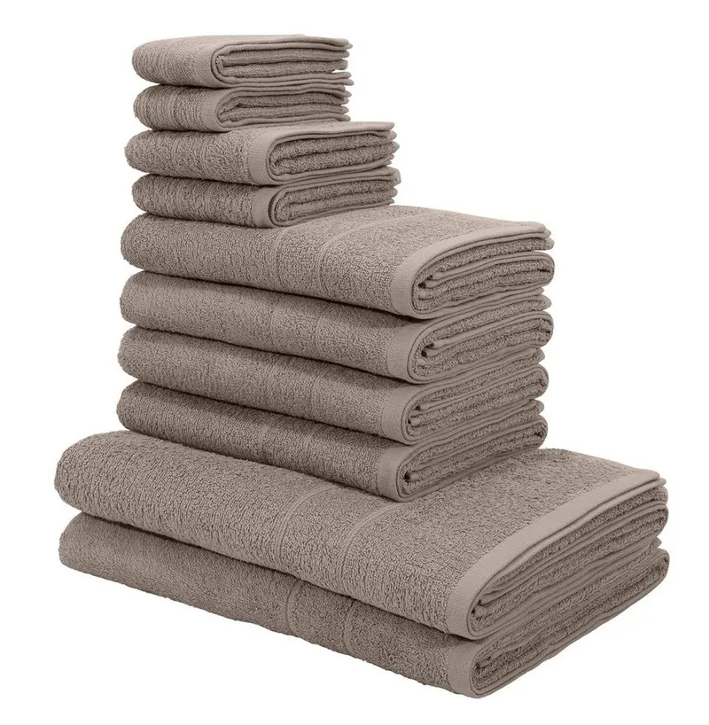 OTTO home Handtuch Set Inga, 3 Qualitäten, Duschtücher, Handtücher, Gästetücher, Seiftücher, Walkfrottier (10-St), Handtücher mit feiner Bordüre, 100% Baumwolle, Braun, – Produktbild 2 von 8