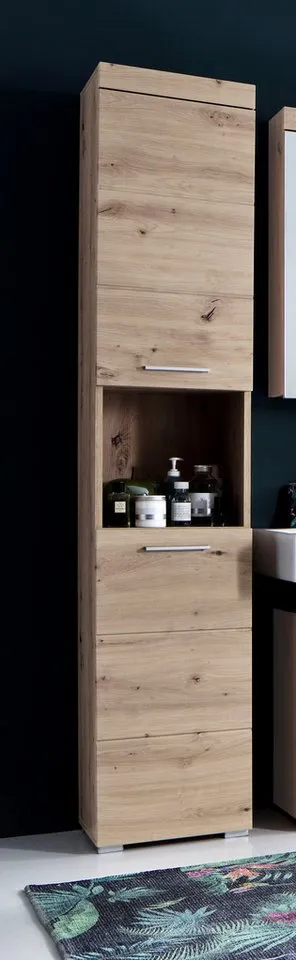 welltime Hochschrank Avena Badezimmerschrank 2-türig mit offenem Fach - 2 verstellbare Böden, Beige, – Produktbild 4 von 5