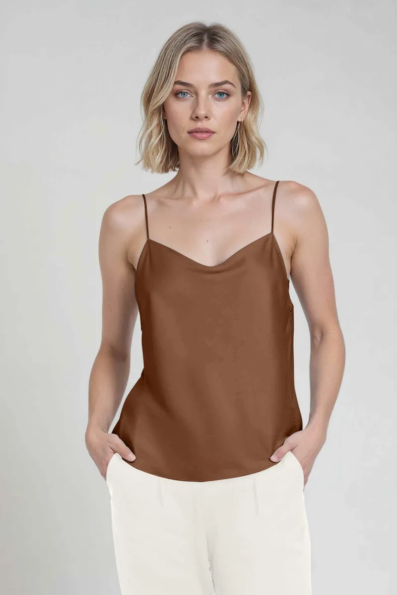 Neu Nomads Neu Nomads Damen vegan Top Camisole Cowl Neck Cognac Braun, Braun, – Produktbild 1 von 1