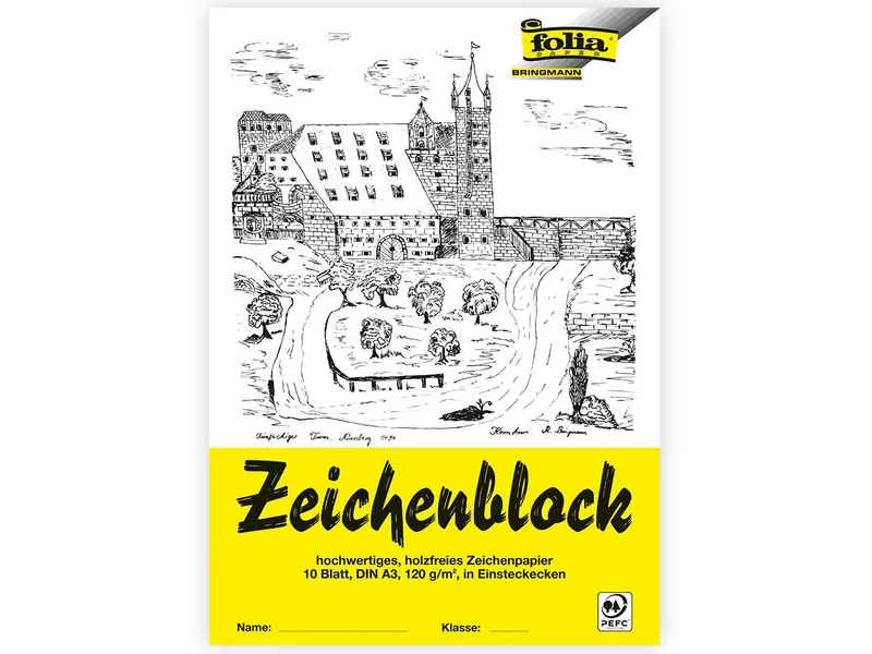 folia folia Zeichenblock mit Leinenecken 120g/m², DIN A3, 10 Blatt – Produktbild 1 von 1
