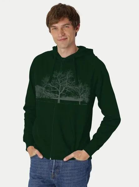 Peaces.bio - handbedruckte Biomode Peaces.bio - handbedruckte Biomode Zip-Hoodie Landscape Herren, Flaschengrün, – Produktbild 2 von 2