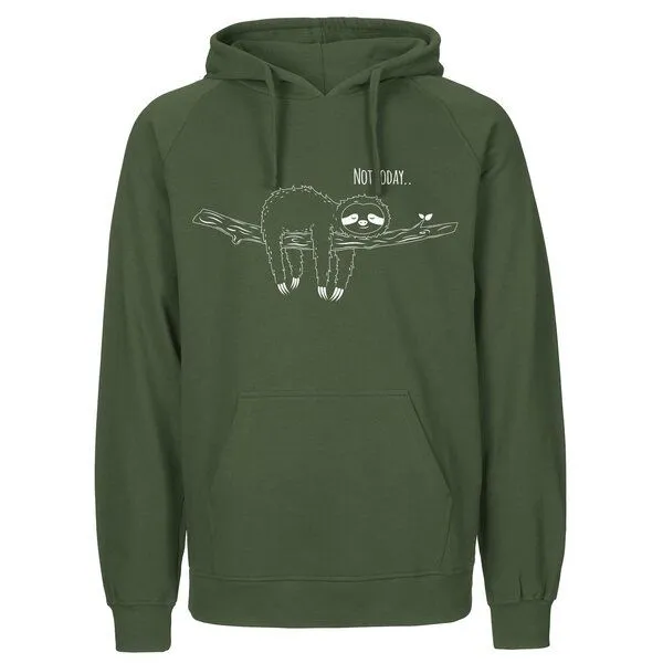 HANDGEDRUCKT HANDGEDRUCKT "Not Today..." Männer Hoody aus reiner Biobaumwolle (kbA), Military, – Produktbild 1 von 3