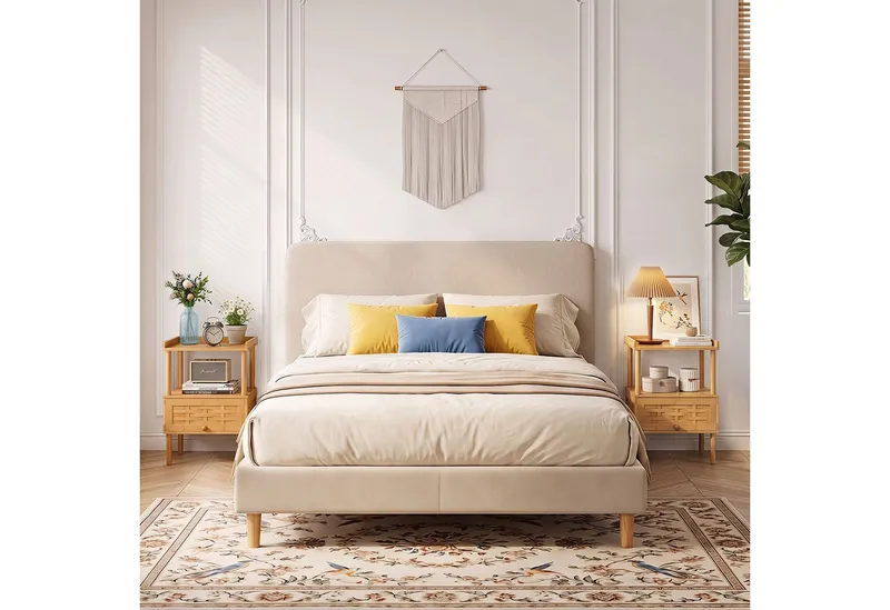COSTWAY COSTWAY Nachttisch, Nachtkommode Bambus, Nachtschrank für Wohnzimmer, Beige, – Produktbild 4 von 4