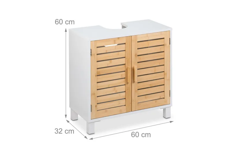 RELAXDAYS RELAXDAYS Waschbeckenunterschrank mit Bambus-Türen (1-St), Braun|weiß, – Produktbild 4 von 5