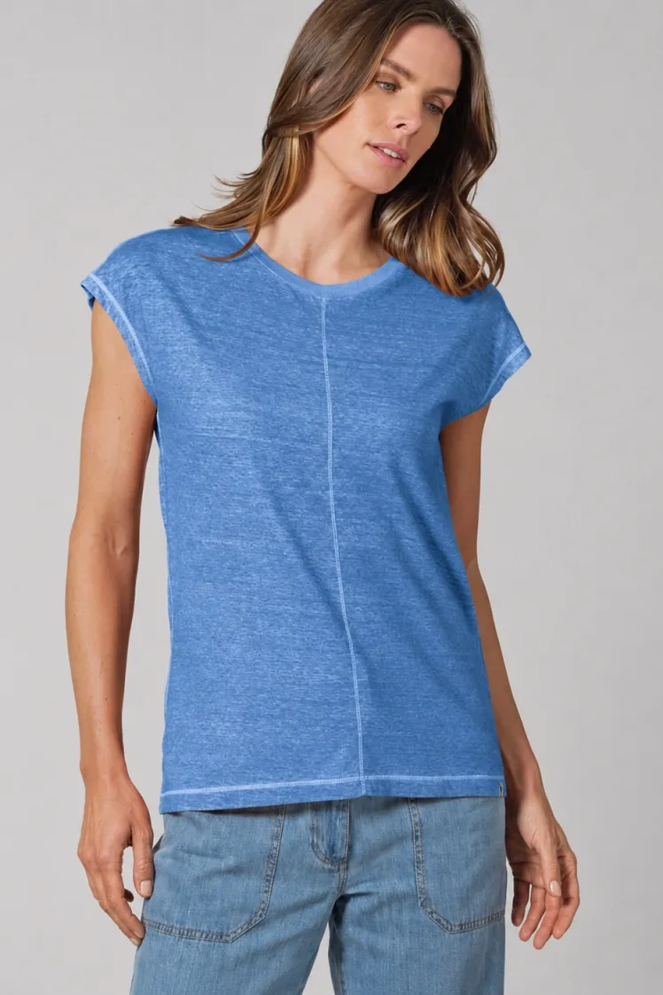 HempAge Hempage Damen vegan T-Shirt Mit Ziernähten Ozeanblau, Blau, – Produktbild 2 von 2