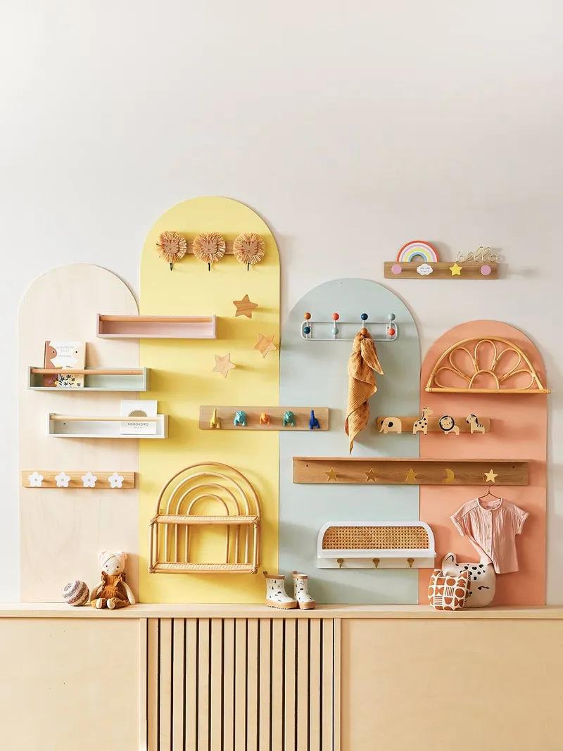 Vertbaudet Wandgarderobe Dschungeltiere mit 4 Kleiderhaken Kinderzimmer tansania, Braun tansania, – Produktbild 2 von 3