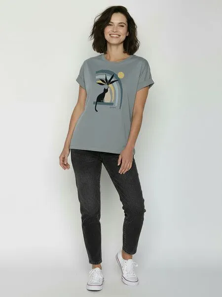 GreenBomb GREENBOMB Cat Vase Loony - Sportliches T-Shirt aus Bio-Baumwolle mit Rollup Sleeve / hochwertiger Print / GOTS / Fair & Vegan, Grau (fogstone), – Produktbild 3 von 4