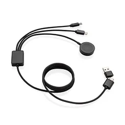 XD Xclusive Terra RCS rPET 6-in-1-Ladekabel mit Uhrenladegerät, grau – Produktbild 1 von 1