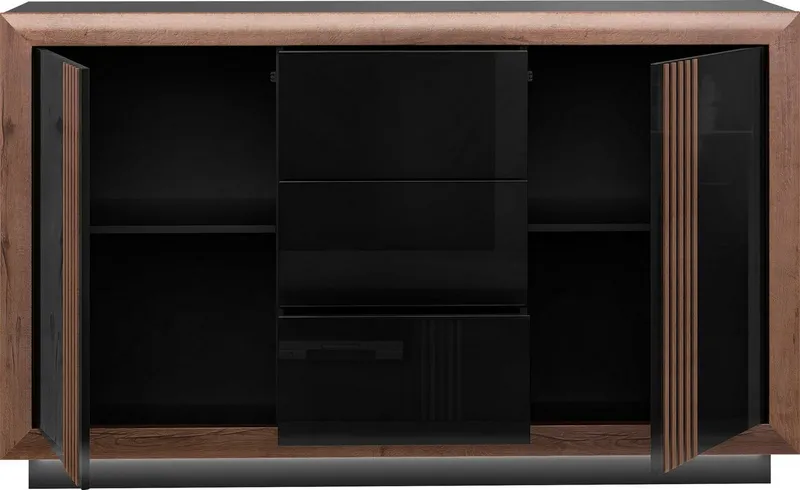 FORTE Sideboard Savona, Breite 162 cm, inkl. Sockelbeleuchtung, Schwarz, – Produktbild 5 von 5