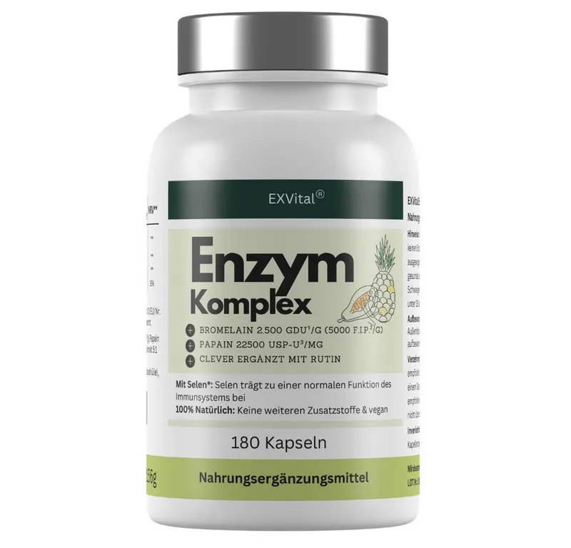 Enzym Komplex, mit 800mg Bromelain, 300mg Papain, Rutin & Selen Kapseln, 156 g – Produktbild 2 von 5