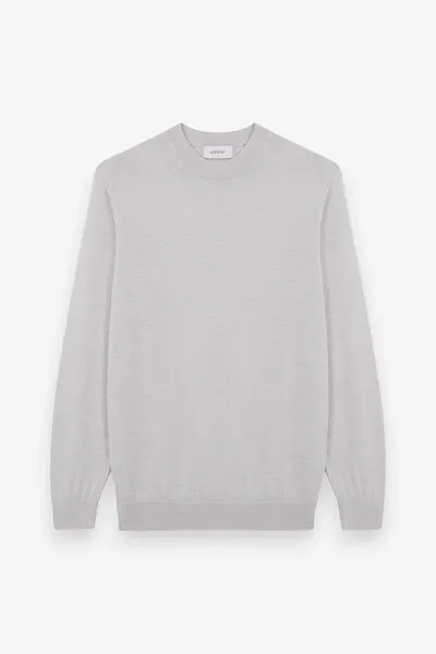 Unfeigned Unfeigned - Pullover Crewneck Merino Knit, Light grey melange, – Produktbild 4 von 4
