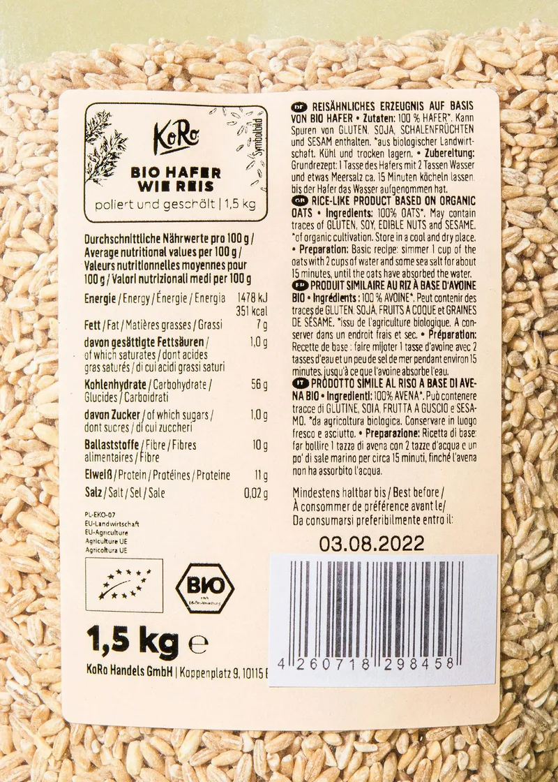 KoRo Bio Hafer wie Reis 1,5 kg – Produktbild 3 von 5