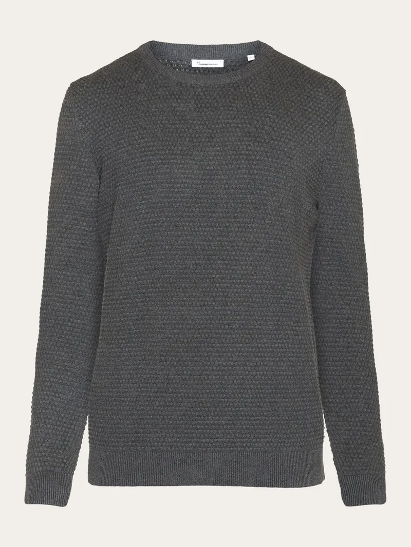 KnowledgeCotton Apparel KnowledgeCotton Apparel Herren vegan Strickpullover Vagn Bubble Rundhalsausschnitt Dunkelgrau Melange, Dunkelgrau, – Produktbild 1 von 2