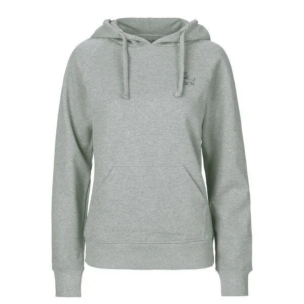 HANDGEDRUCKT HANDGEDRUCKT "König Wuff" Frauen Hoody aus reiner Biobaumwolle (kbA), Grey, – Produktbild 2 von 3