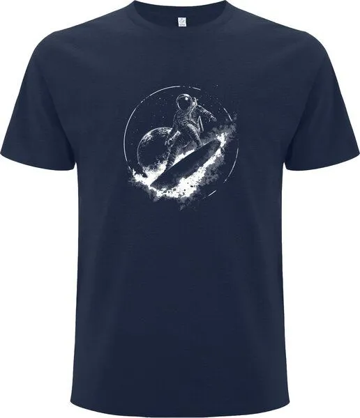 Spreecult Spreecult Surfing Astronaut- - Bio und Fair - Männer Unisex T-Shirt - Sternenhimmel, Navy blau, – Produktbild 2 von 2