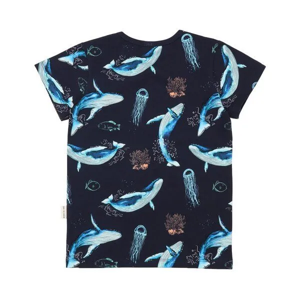 Walkiddy Walkiddy Kinder T-Shirt GOTS zertifiziert, Bio-Baumwolle, dunkelblau, Wal-Muster „Dancing Whales“, weich, Blau, – Produktbild 3 von 3