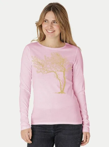 Peaces.bio - handbedruckte Biomode Peaces.bio - handbedruckte Biomode Bio-Damen-Langarmshirt "Fancy Tree", Rosa, – Produktbild 1 von 3