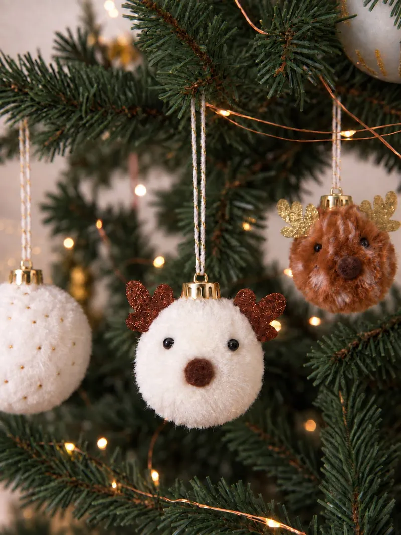 Vertbaudet 10er-Set Weihnachtsbaumkugeln aus Kunstfell, Beige, – Produktbild 1 von 4