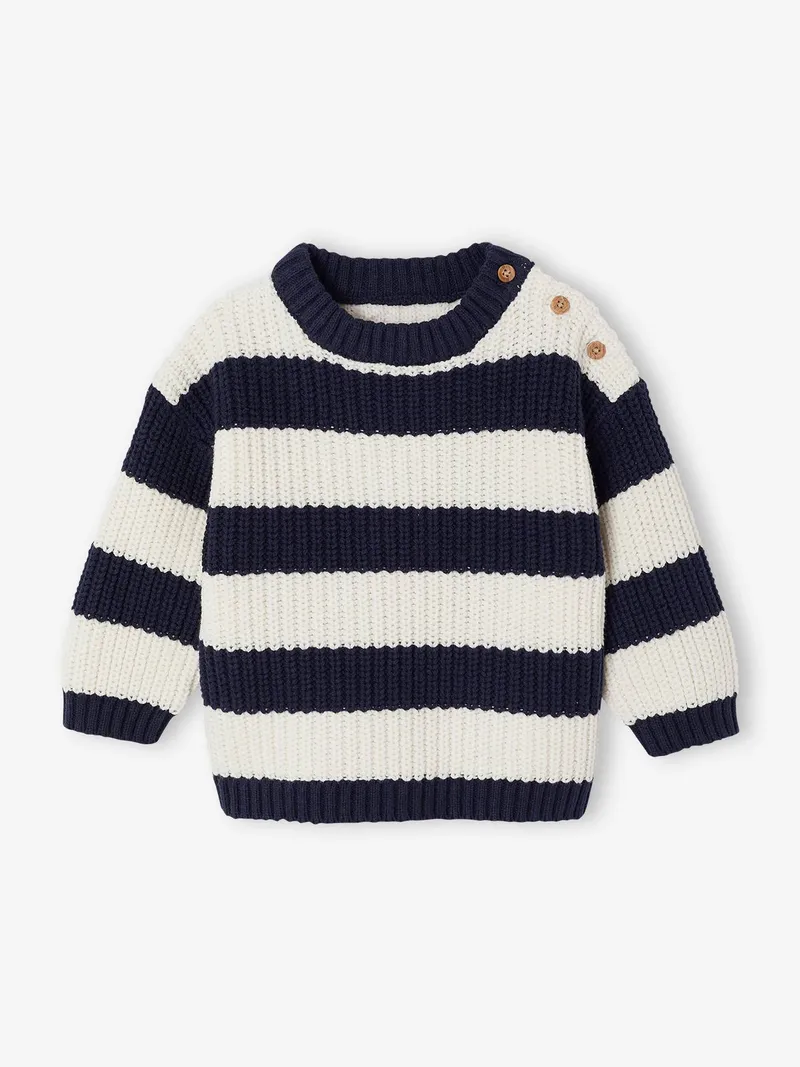Vertbaudet Gestreifter Baby Strickpullover, Marine, – Produktbild 1 von 2
