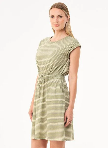 ORGANICATION ORGANICATION Gestreiftes Jerseykleid aus Bio-Baumwolle und Leinen, Grün(olive), – Produktbild 2 von 4