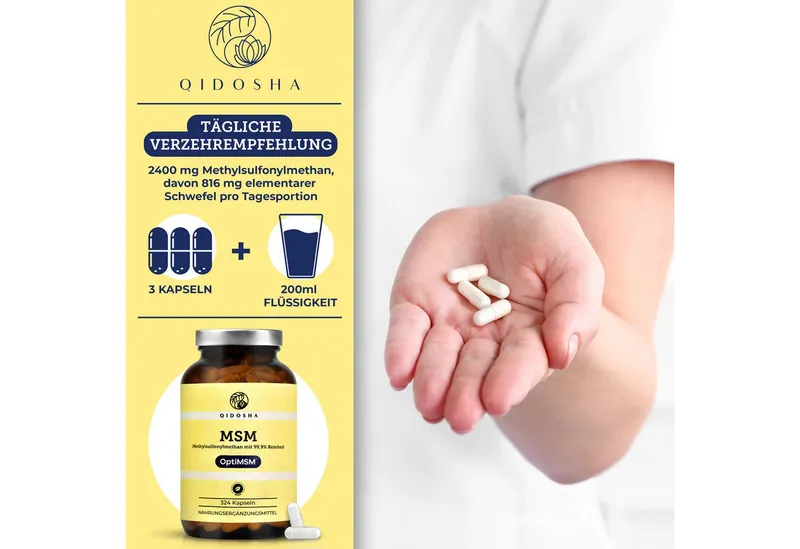 QIDOSHA MSM Kapseln OptiMSM® 2400 mg Hartkapseln, 1 er 324 St., 299 g, Organischer Schwefel mit OptiMSM® – Produktbild 3 von 5