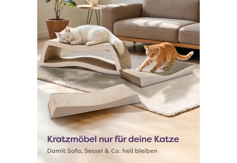 Knupis Kratzbrett Knupis Kratzmöbel Mountain – 3-teilig XXL 75cm Kratzfest FSC, (Set, 3-tlg., 3-teiliges Kratzbrett-Set), Krallenpflege – Bis zu 2 Jahre Kratzspaß – Platzsparend – FSC-Siegel, Weiß, – Produktbild 5 von 5
