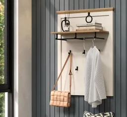 Furn.Design Garderobenpaneel Cozy (Wandgarderobe in Kaschmir mit Eiche, 8 Haken, 76 x 100 cm), stabile Metall-Kleiderstange – Produktbild 1 von 1
